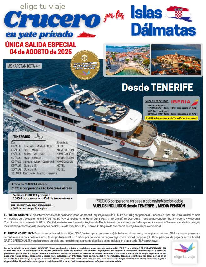 CRUCERO EN YATE PRIVADO POR LAS ISLAS DALMATAS